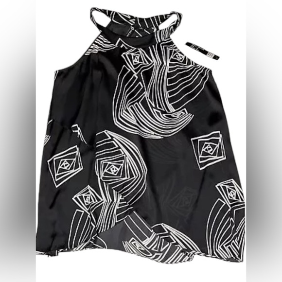 MILANO TUNIC TOP LAYERED GEOMETRIC PATTERN WOMENS SLEEVELESS BLACK SIZE MEDIUM - Picture 4 of 11